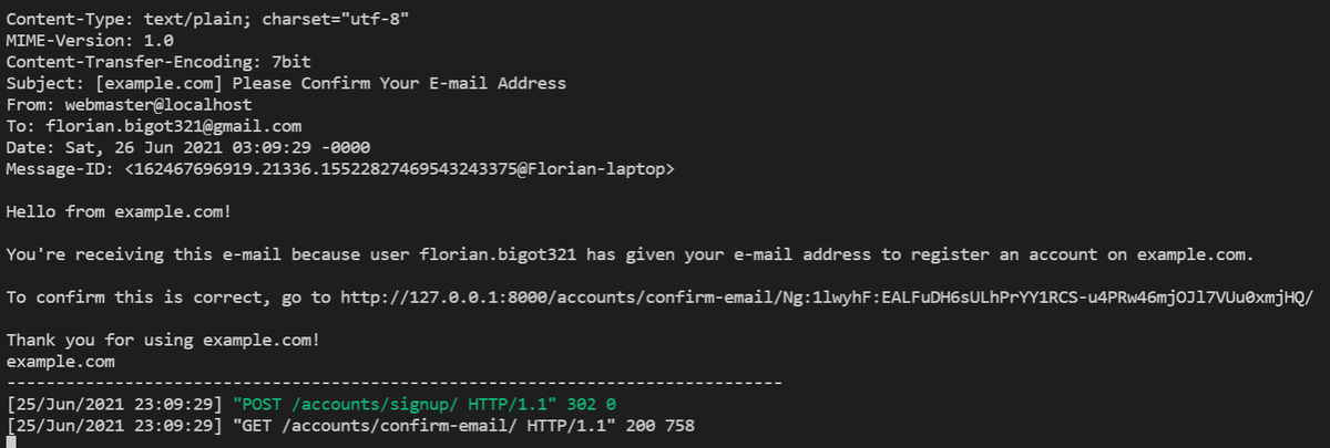 Email in console