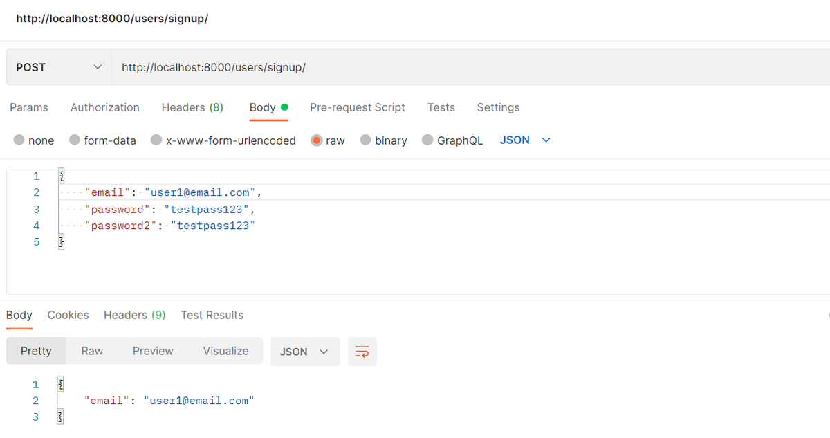 Postman http request to signup a new user