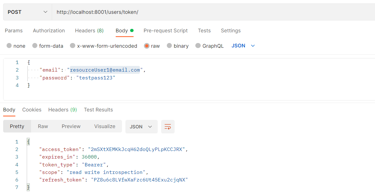 Postman http request to get token of the new user