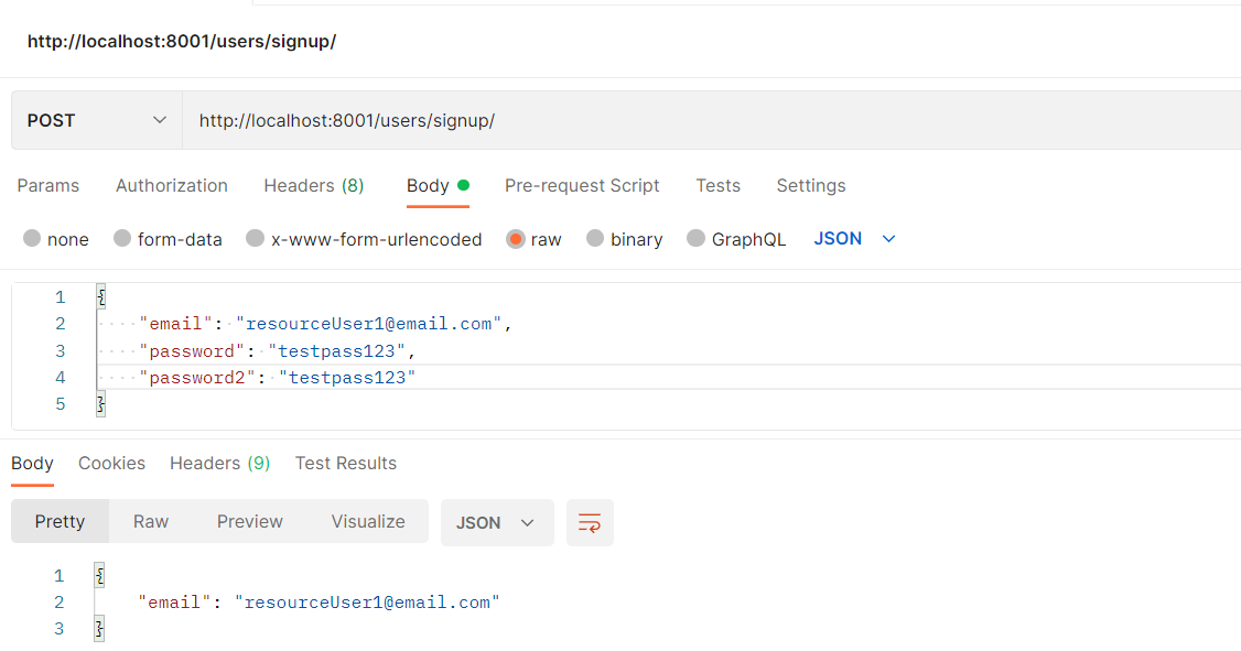 Postman http request to signup a new user
